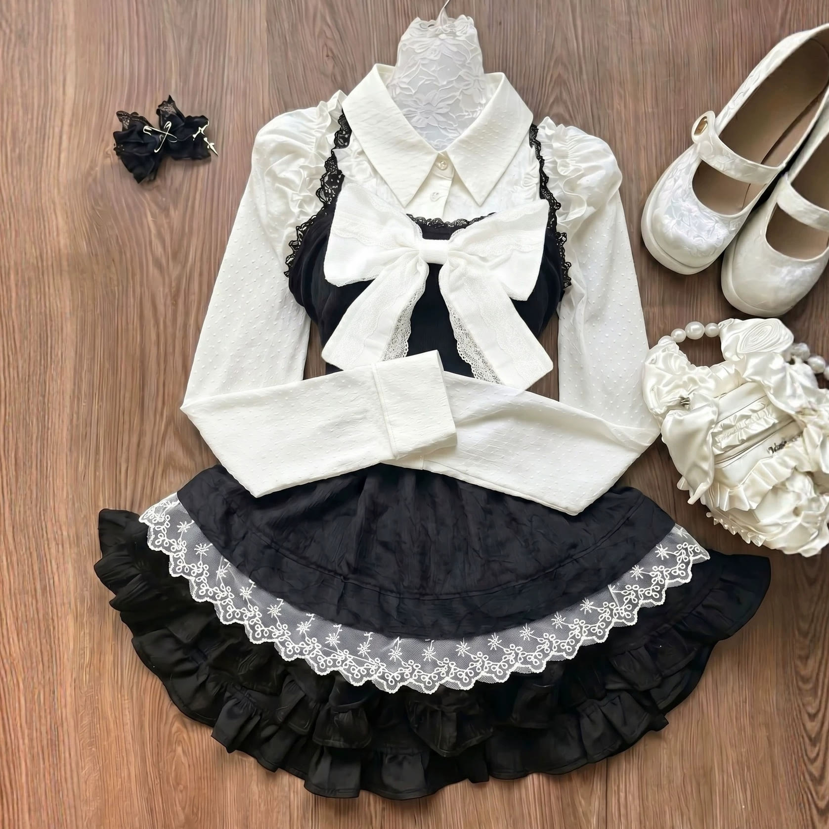 Bow Lace Cinched-Waist Tutu Three Pieces Set - image 2