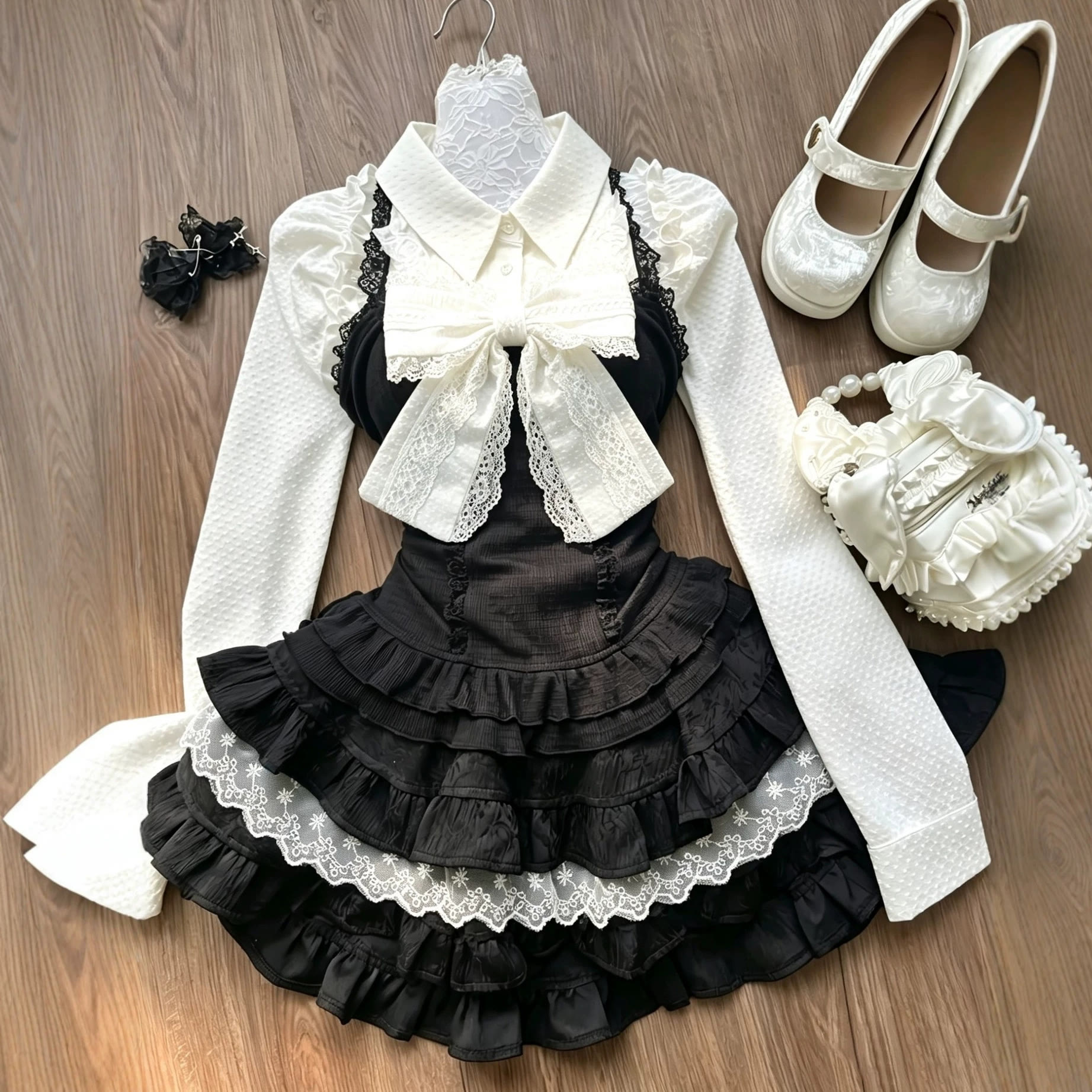 Bow Lace Cinched-Waist Tutu Three Pieces Set - Set - L - image 1