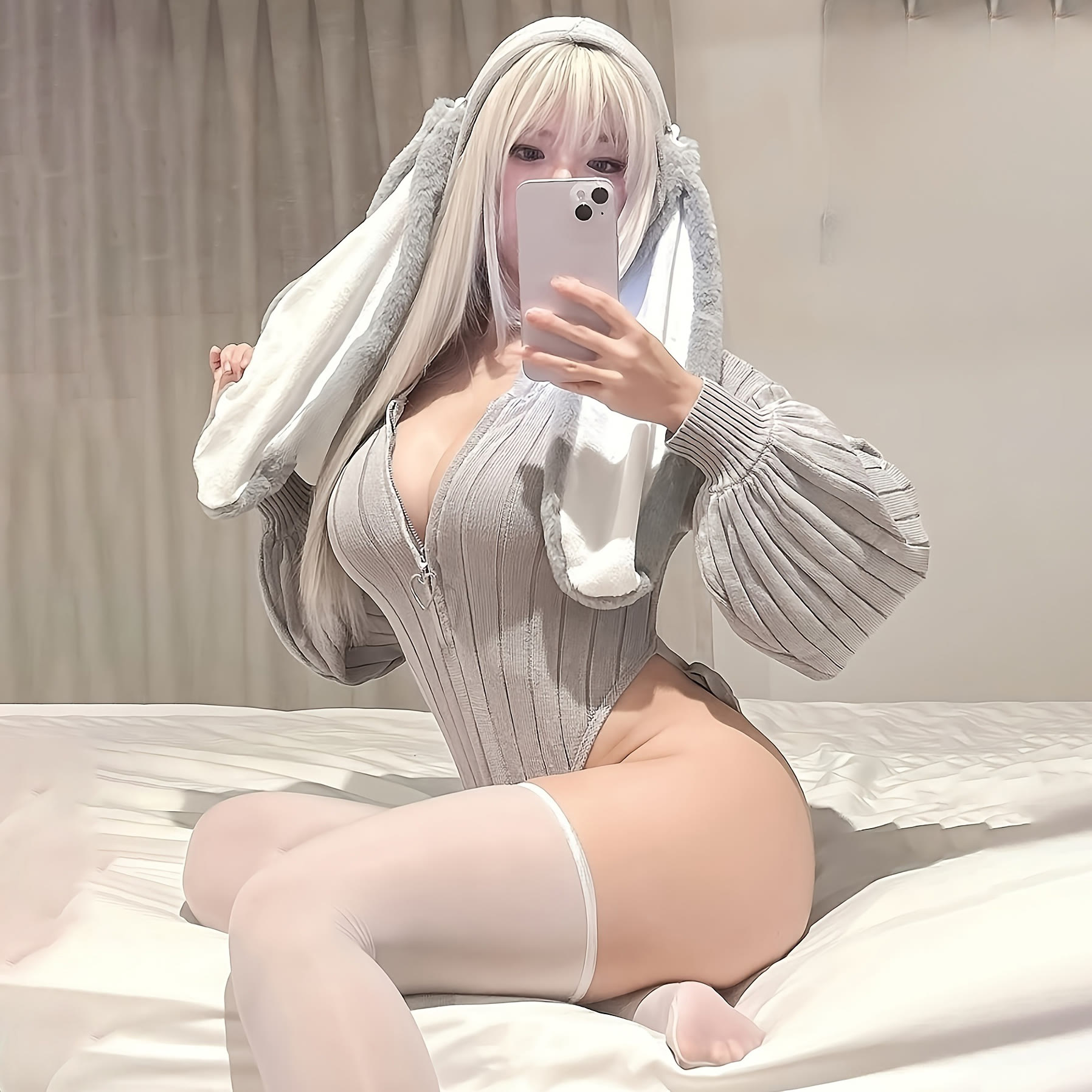 Bunny Girl Zip-Up Bodysuit Lingerie - image 3