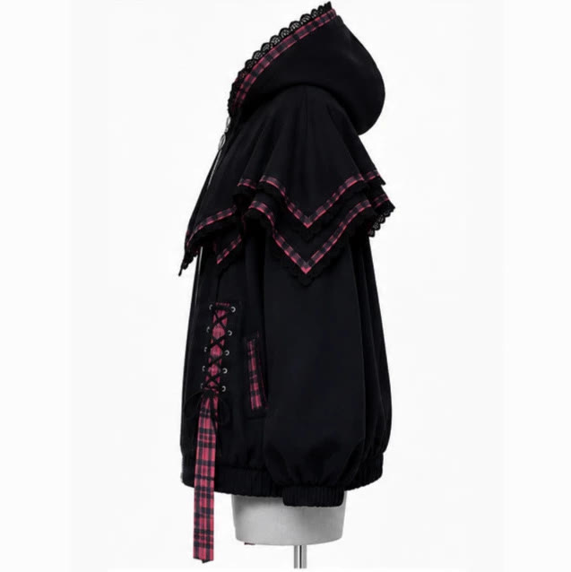 Y2K Dark Plaid Hooded Jacket - image 5