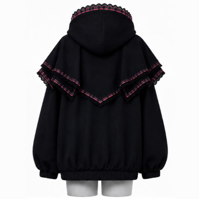 Y2K Dark Plaid Hooded Jacket - image 4