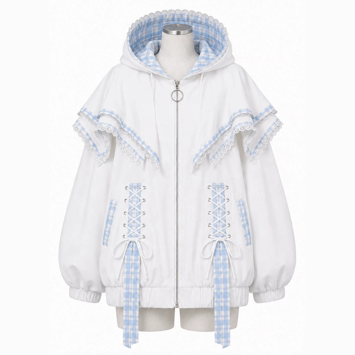 Y2K Dark Plaid Hooded Jacket - White - XL - image 6