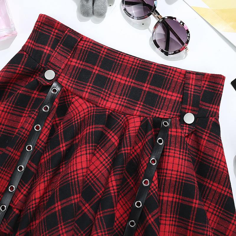Christmas Hooded Knit Sweater and Plaid Skirt Two Pieces Set - Red Skirt - XL - image 4