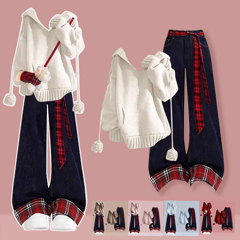 Preppy Knit Sweater and Jeans Two Pieces Set - image 1