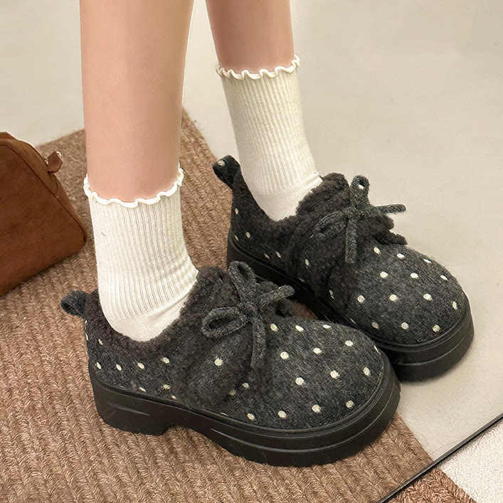 Vintage Polka Dot Plush Casual Shoes - Grey - 40 - image 2
