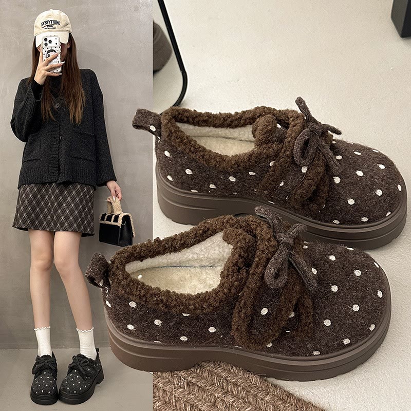Vintage Polka Dot Plush Casual Shoes - image 1