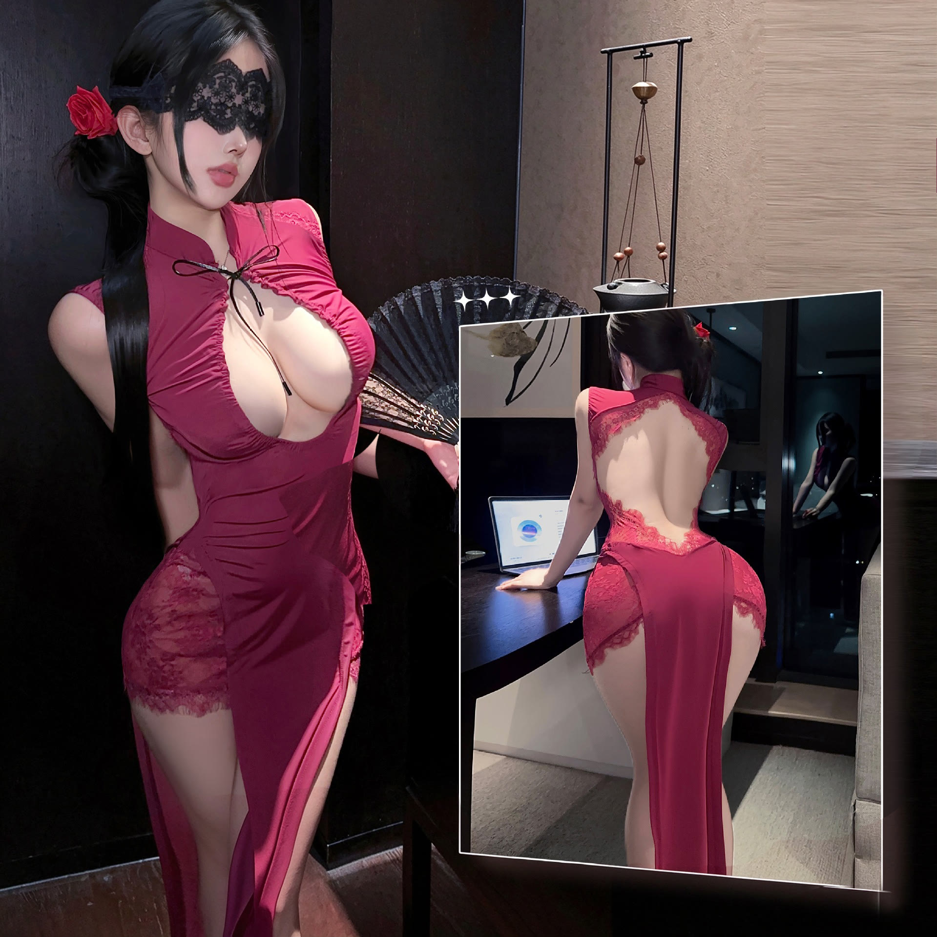 Sexy Lace Slit Cheongsam Lingerie - Lingerie - One Size - image 1