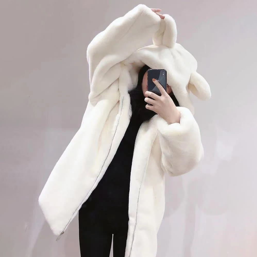 Cute Teddy Bear Ear Hooded Fleece Jacket - White - 2XL - image 2