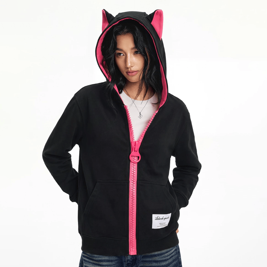Y2K Colorblock Cat Ear Zip-Up Hoodie - image 4