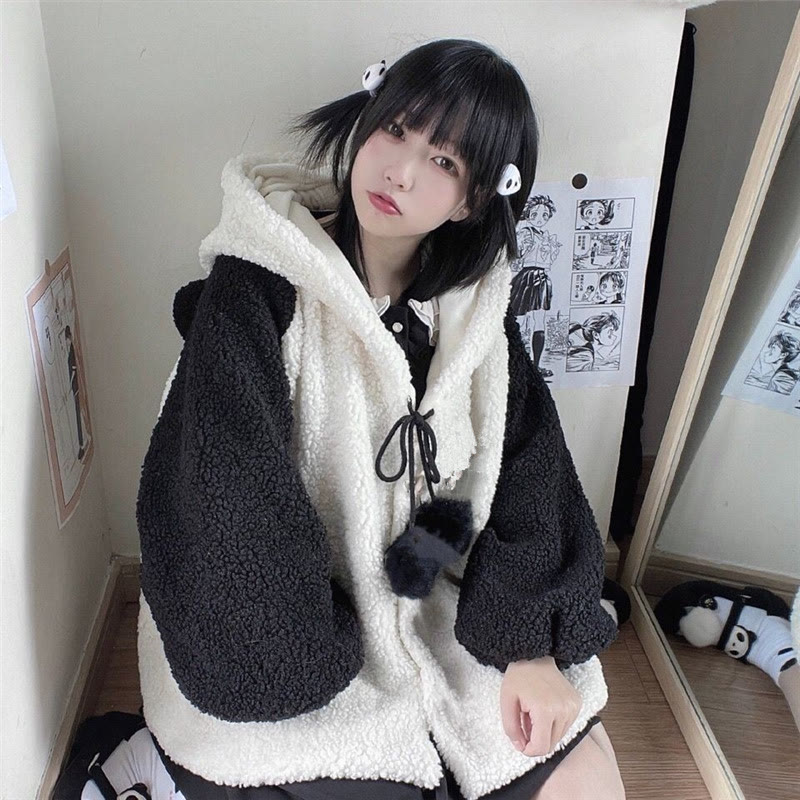 Cute Panda Sherpa Jacket - Black And White - 2XL - image 2