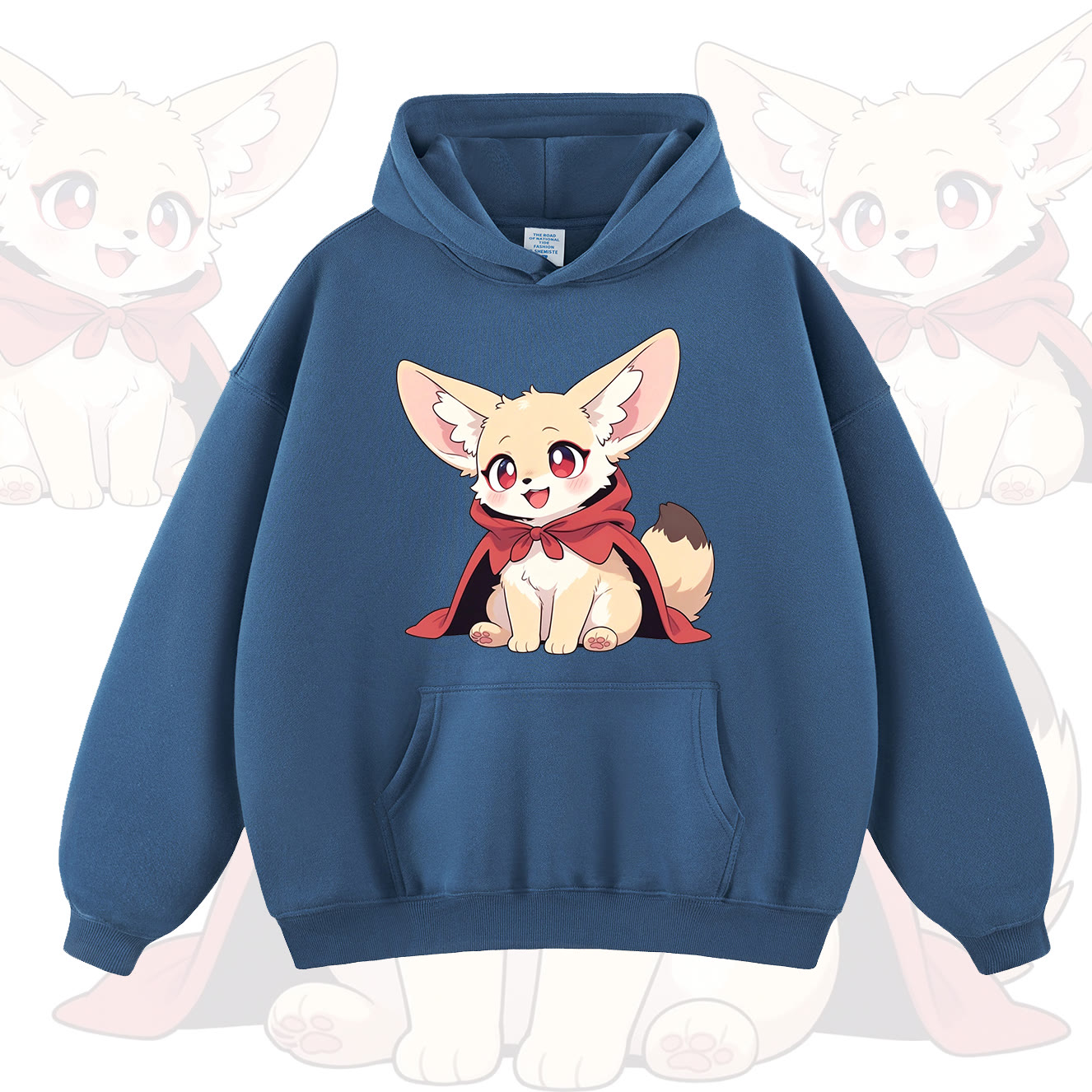 MODAKAWA Cute Fox Print Hoodie - Dark Blue - 2XL - image 1