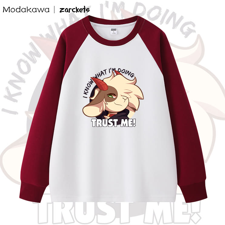 Modakawa X Zarckets Cartoon Print Colorblock Raglan Long Sleeve Top - Red - 5XL - image 2