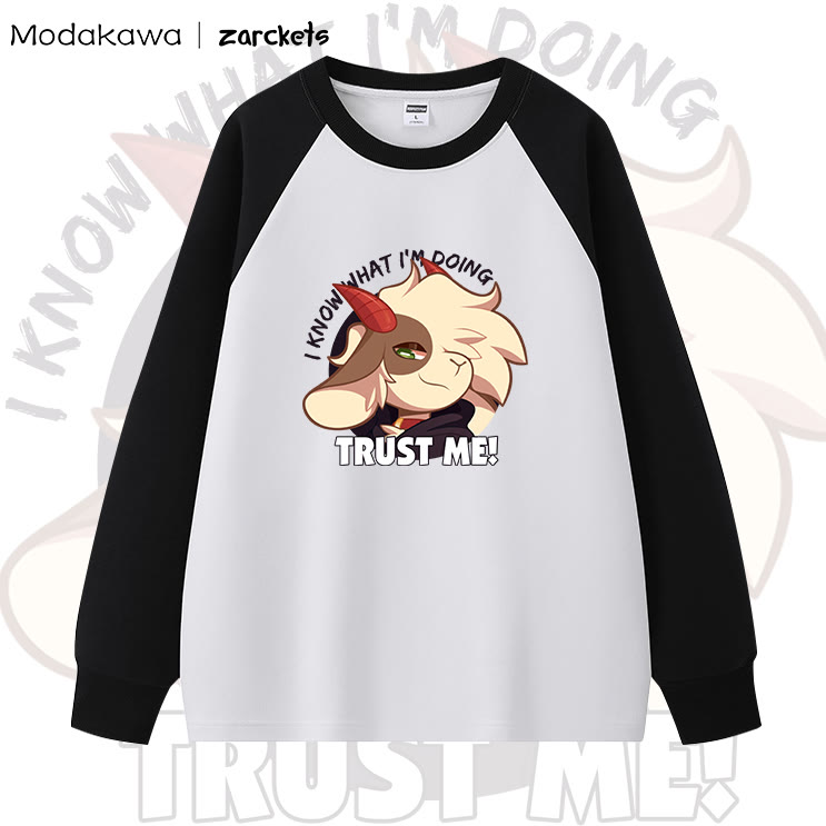 Modakawa X Zarckets Cartoon Print Colorblock Raglan Long Sleeve Top - Black - 5XL - image 1