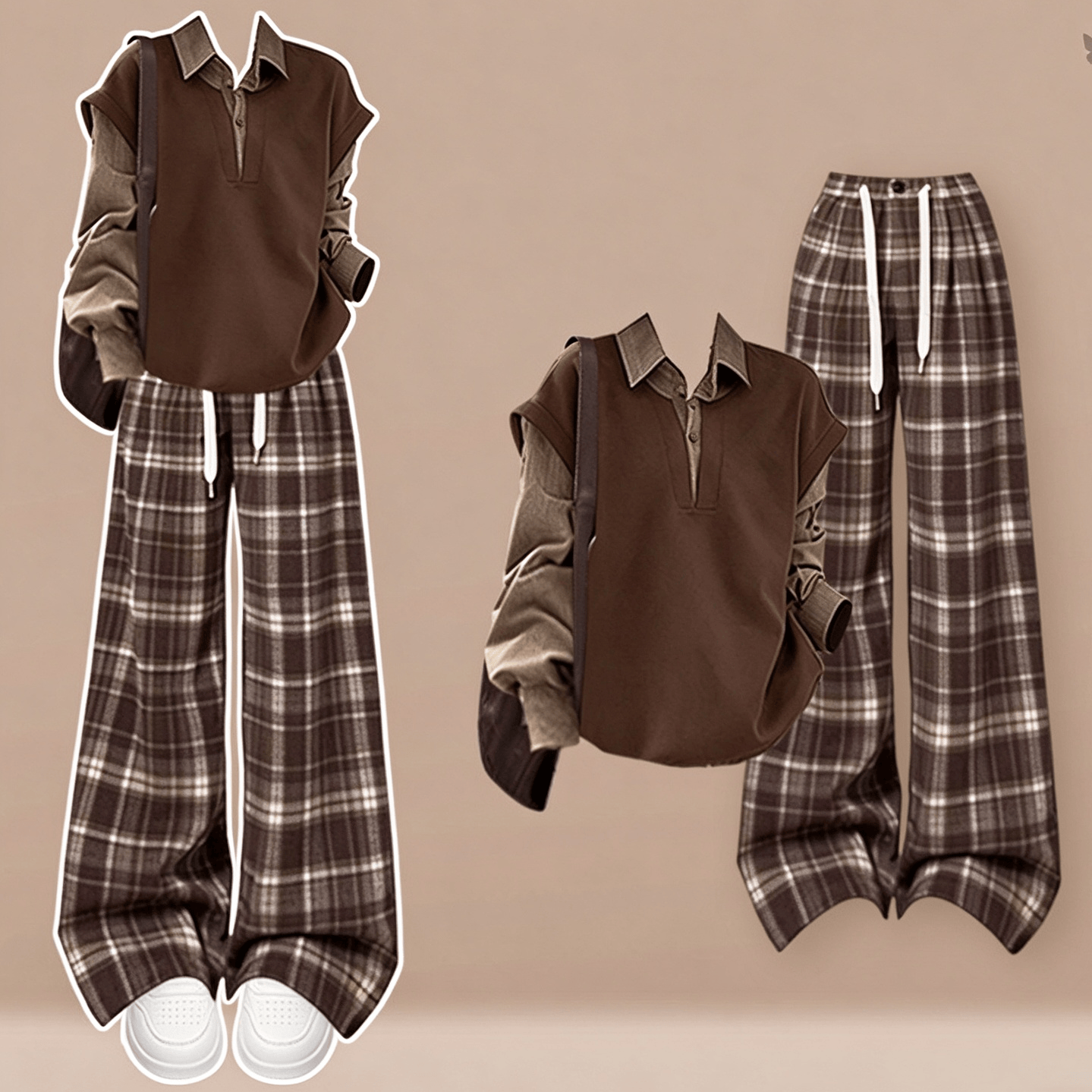 Maillard Layered-Look Knit Sweater and Pants Two Pieces Set - Set - 3XL - image 1
