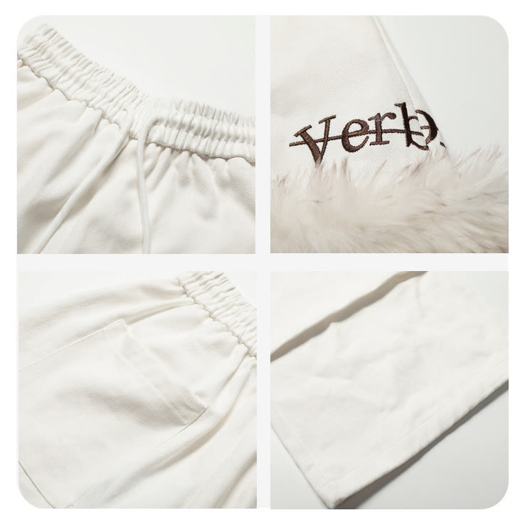 White Fleece-Trimmed Casual Pants with Pockets - image 4