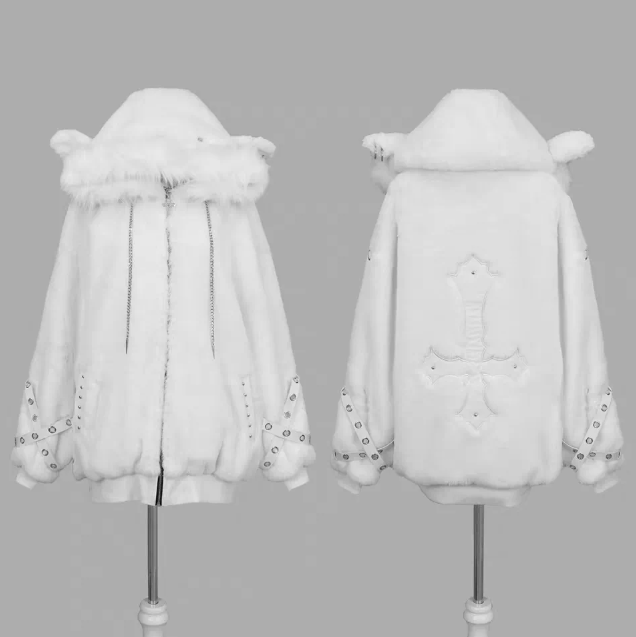 Dark Aesthetic Plush Zip-Up Hoodie Jacket - image 10