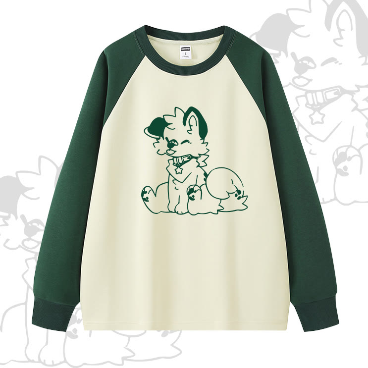 MODAKAWA x Popipeko Dog Print Raglan Sweatshirt - Green - 5XL - image 2
