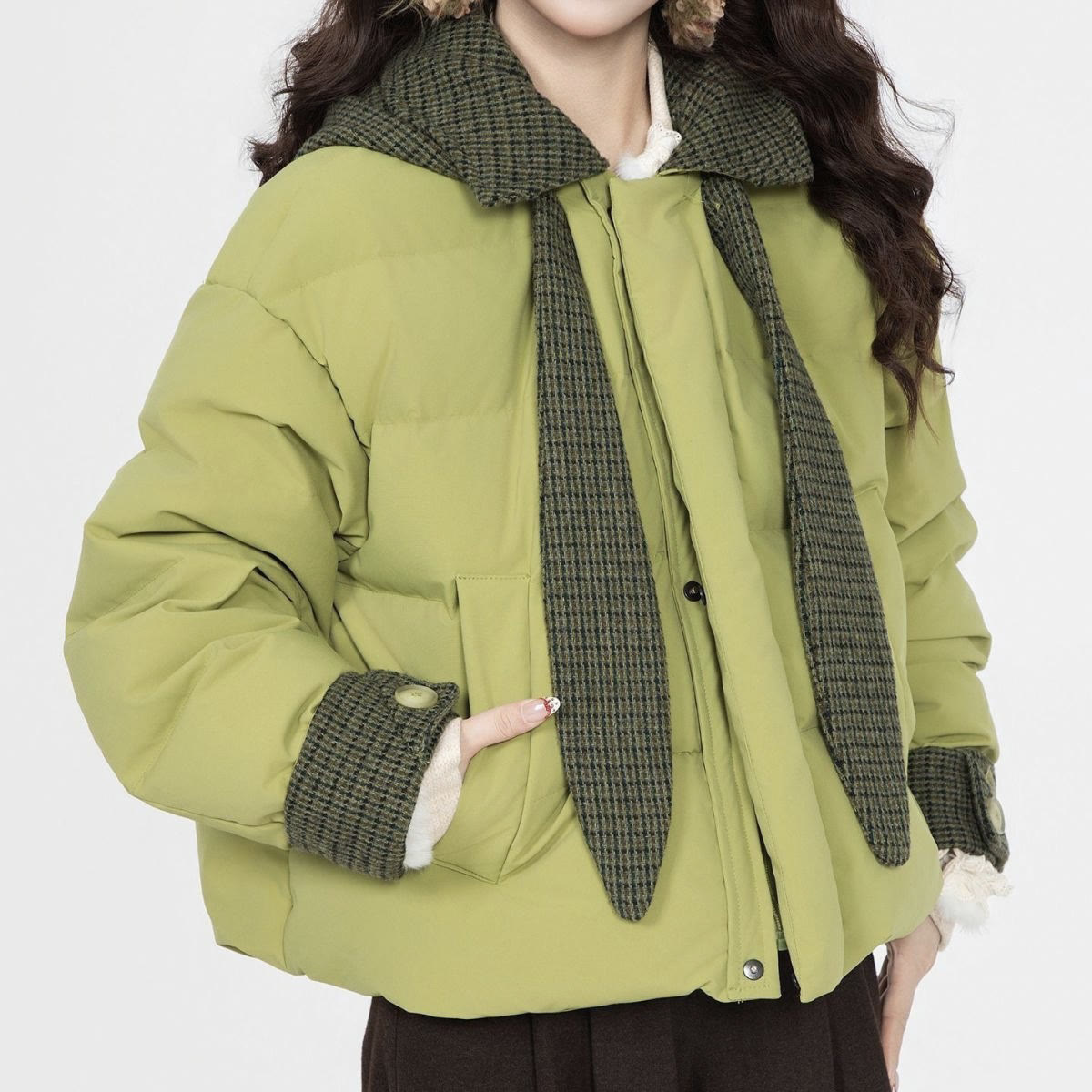 Chic Green Puffer Jacket and Skirt Two-Piece Set - Top - 4XL - image 2