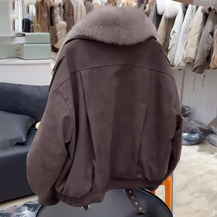 Fashionable Faux Fur Collar Puffer Jacket - image 4