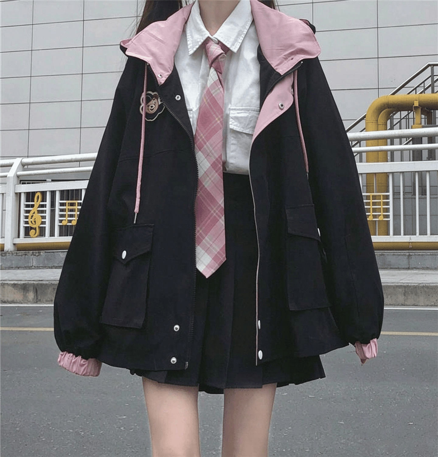 Sweet Preppy JK Hooded Utility Jacket - Black - 2XL - image 1