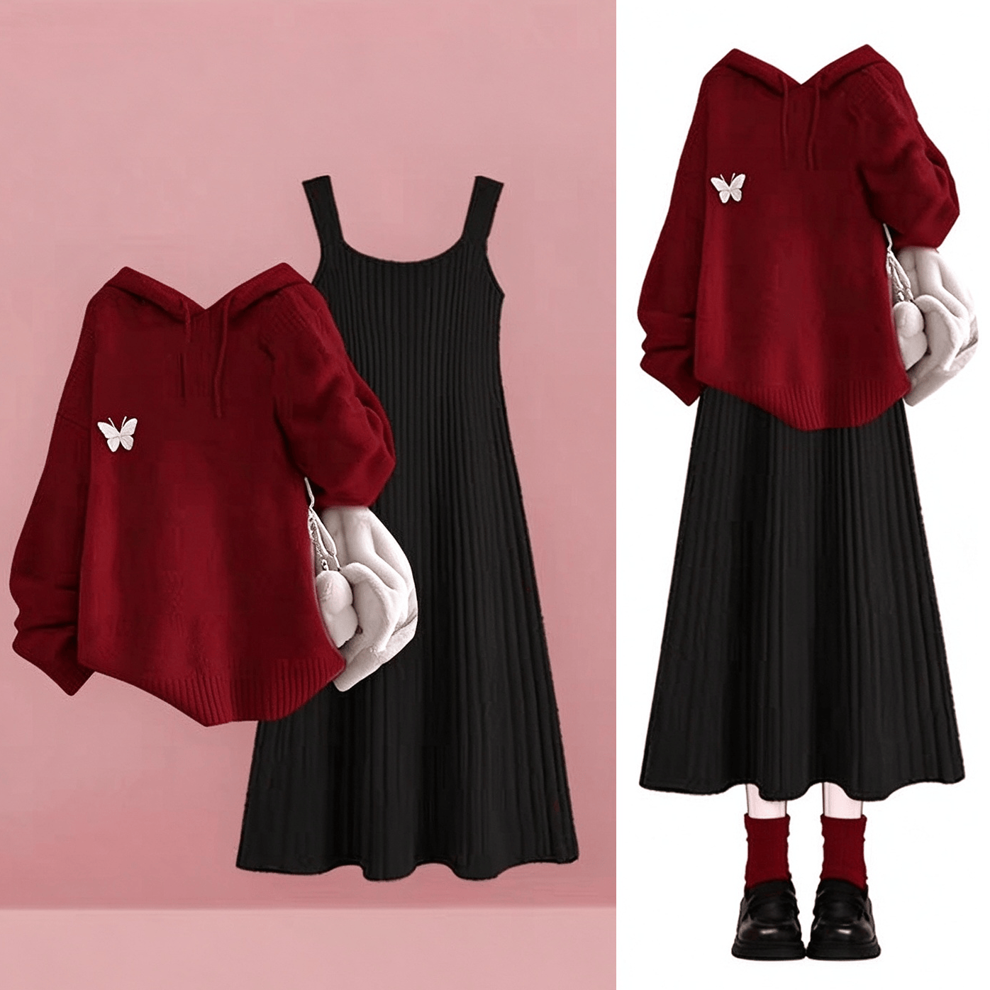 Christmas Hooded Sweater and Knit Cami Dress Two Pieces Set - Set - 4XL - image 1