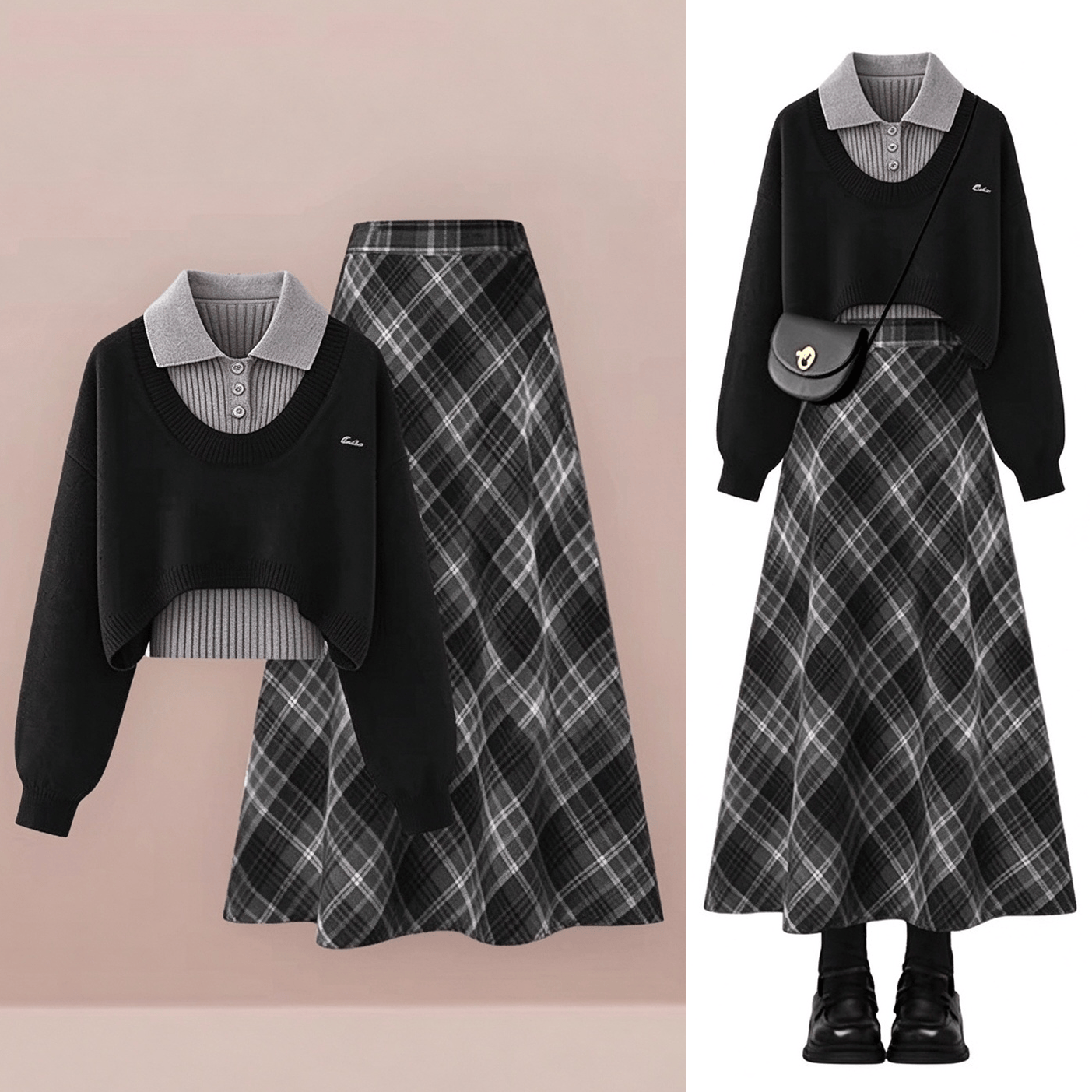 Knit Sweater and Base Layer Top and Skirt Three Pieces Set - Set - 3XL - image 1