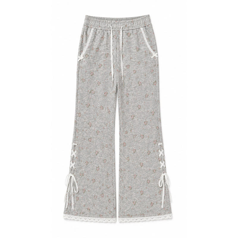 Lace Trim Floral Print Sport Sweatpants - image 2