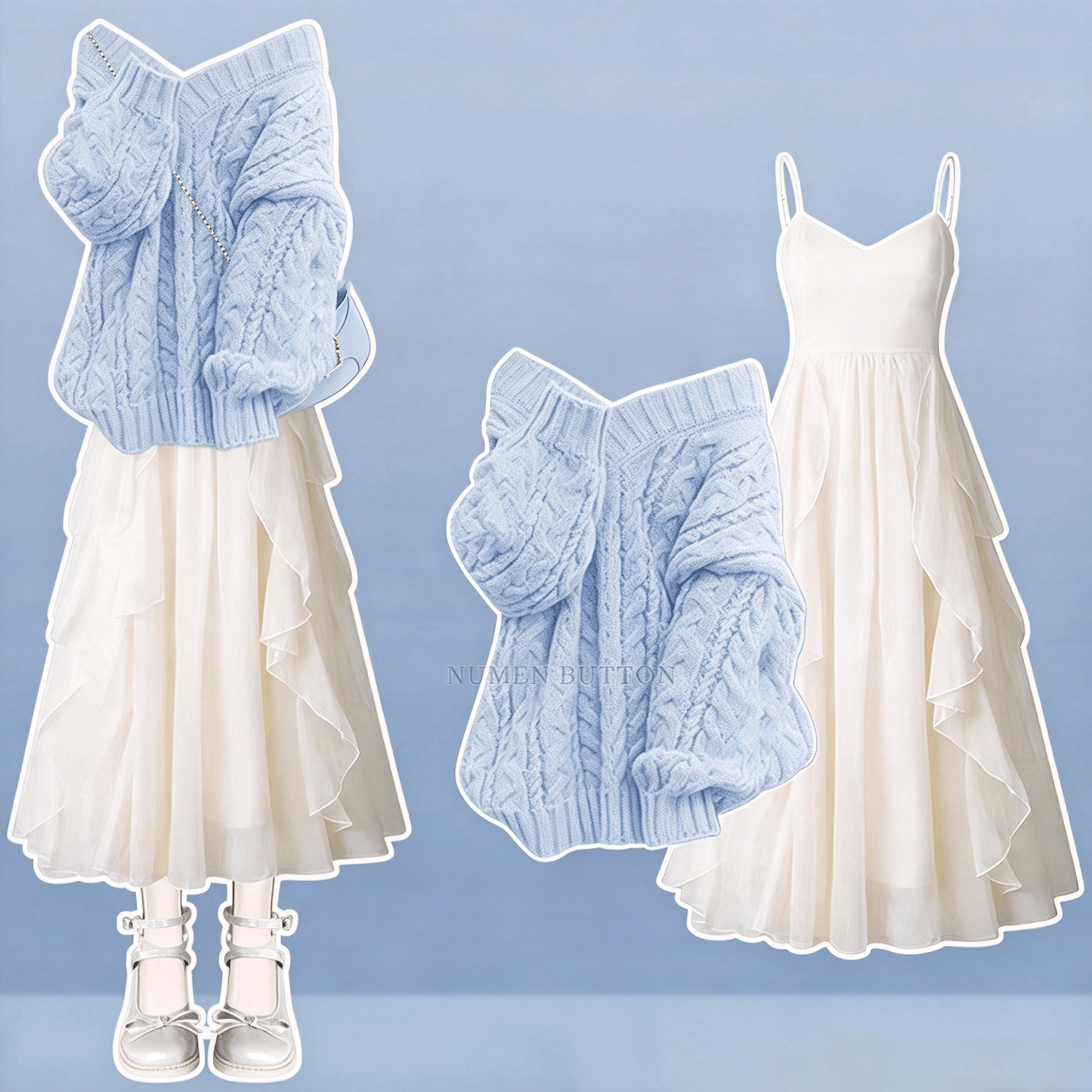 Sweet Knit Sweater and Slip Dress Two Pieces Set - Blue Set - 4XL - image 1