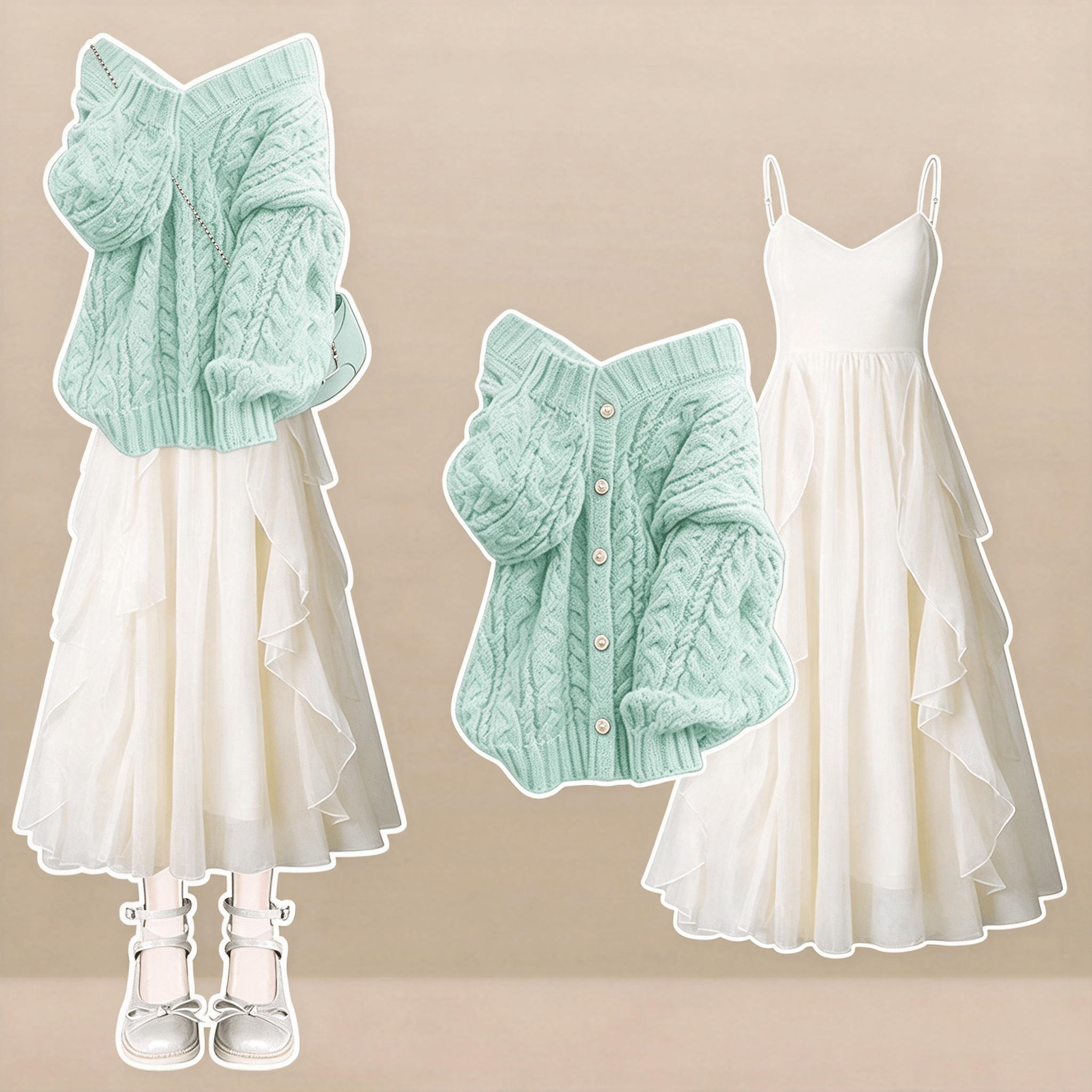 Sweet Knit Sweater and Slip Dress Two Pieces Set - Green Set - 4XL - image 2