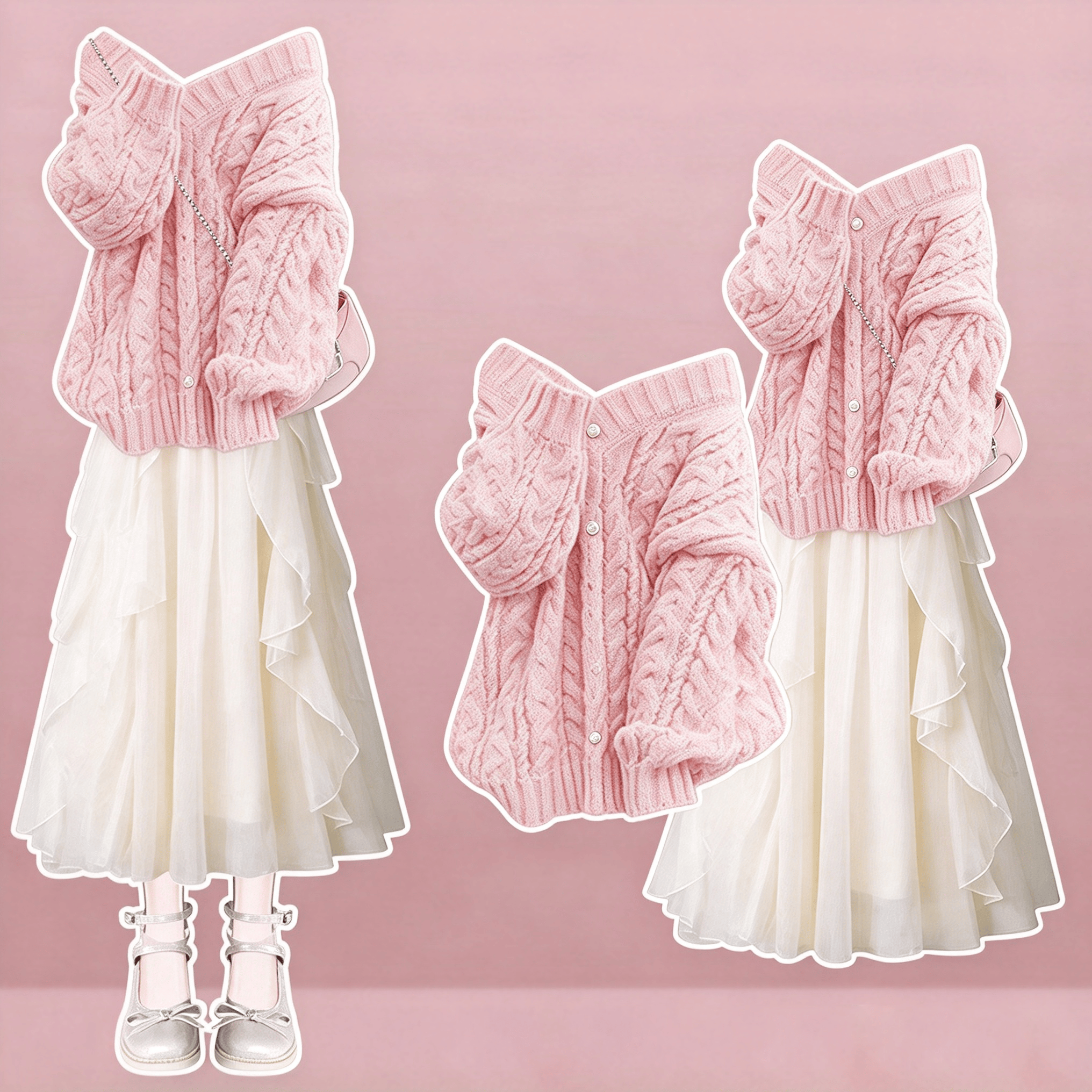Sweet Knit Sweater and Slip Dress Two Pieces Set - Pink Set - 4XL - image 4