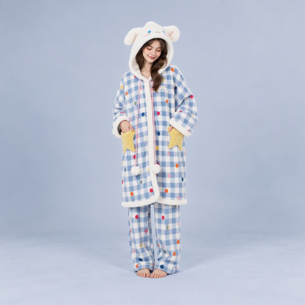 Cute Cinnamoroll Hooded Pajama Robe Set - image 2