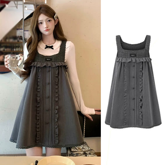 Doll Collar Long Sleeve and Ruffle Dress Two Pieces Set - Set - XL - image 1