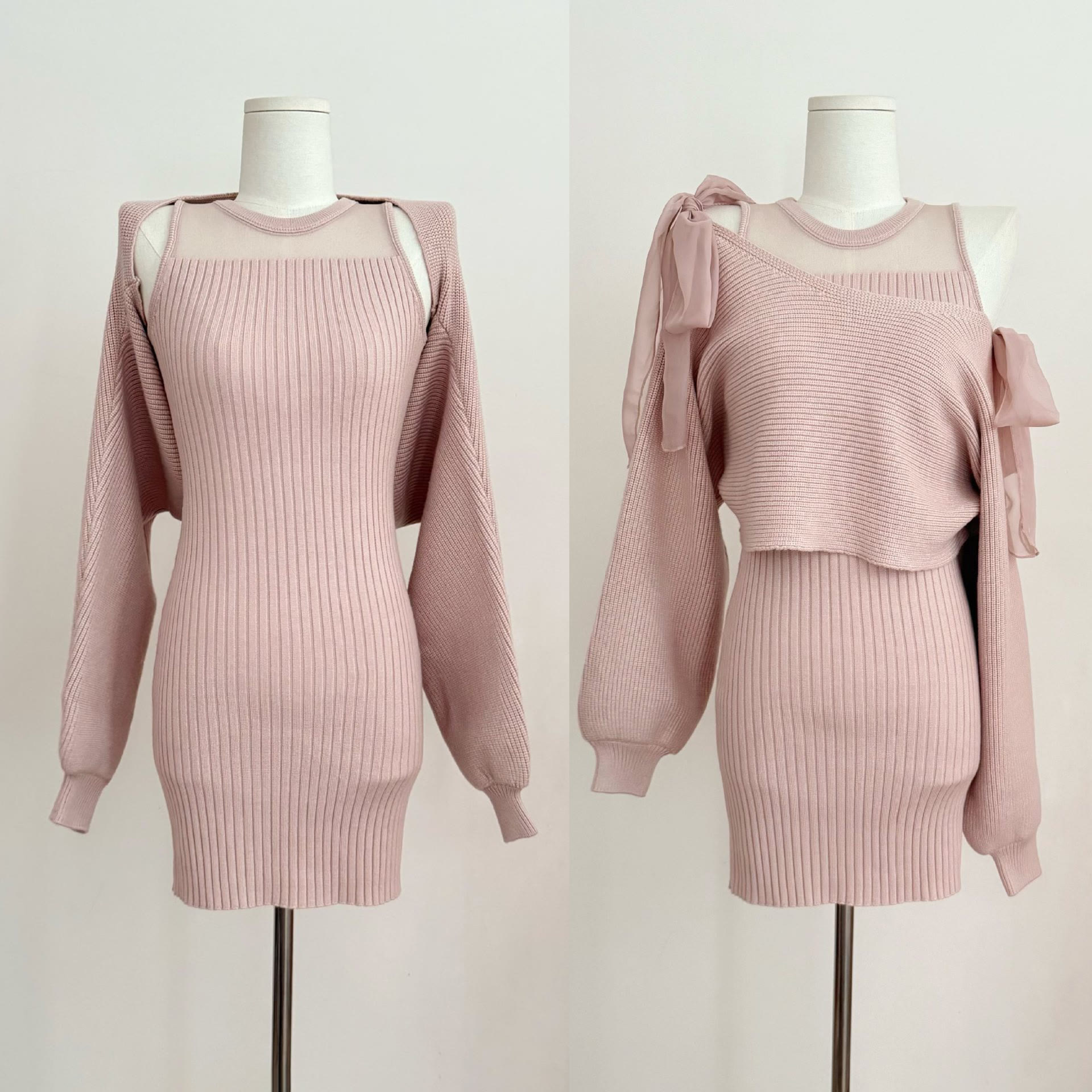 Sweet Bow Knit Cover-up and Dress Two Pieces Set - image 2