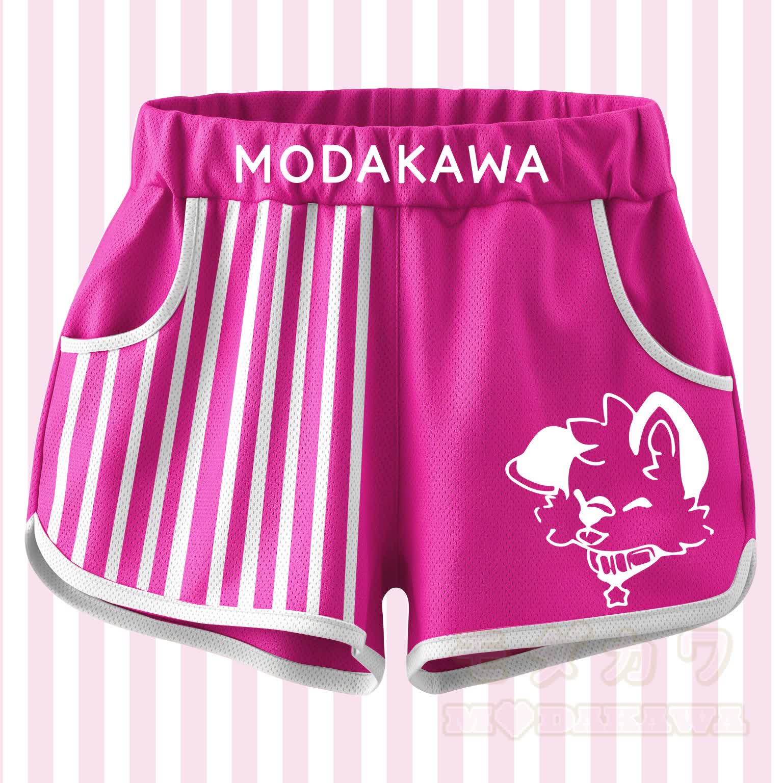 MODAKAWA X Popipeko Striped Patchwork Cartoon Print Shorts - Fuchsia - 4XL - image 1