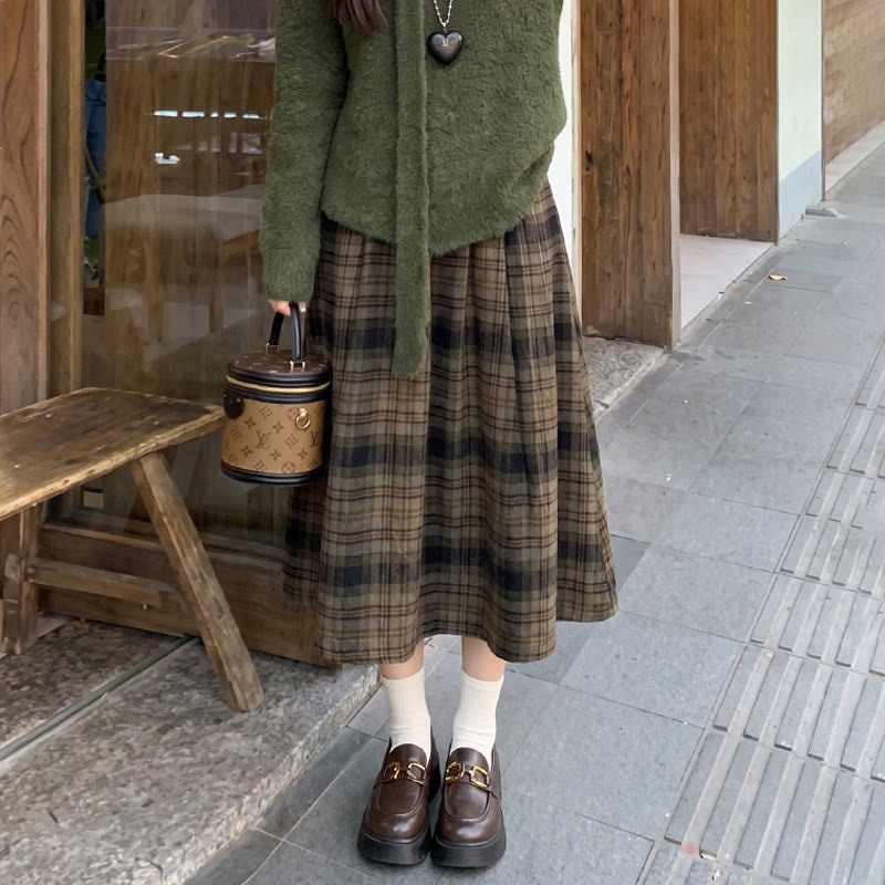 Vintage Wool Plaid Midi Skirt - image 2