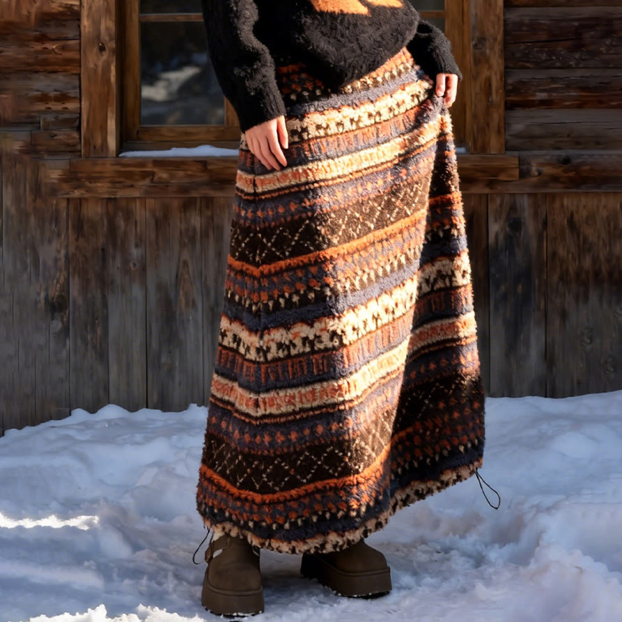 Vintage Fair Isle Lantern Midi Skirt - Coffee - XL - image 1