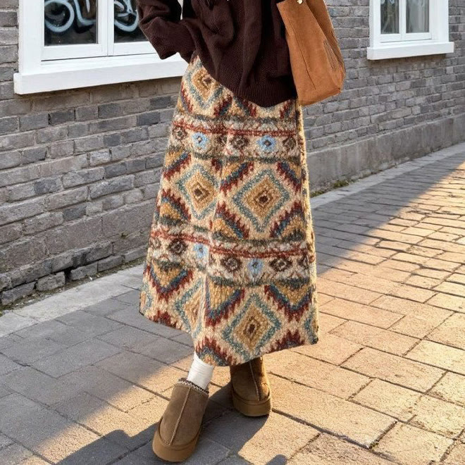 Vintage Fair Isle Fleece Midi Skirt - image 4