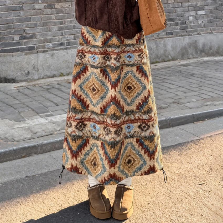 Vintage Fair Isle Fleece Midi Skirt - image 3
