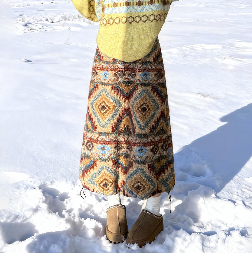 Vintage Fair Isle Fleece Midi Skirt - image 2