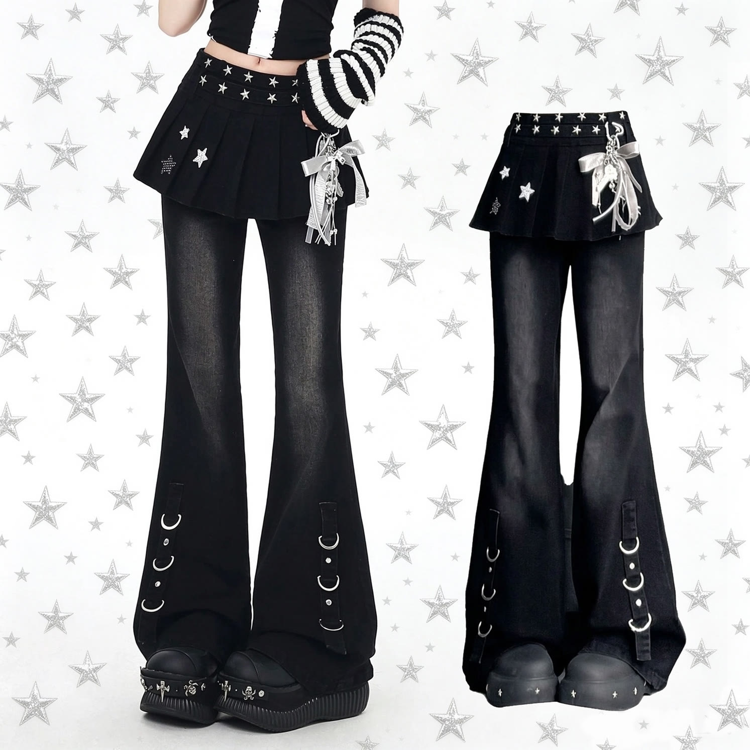 Y2K Subculture Flared Jeans - Black - XL - image 1
