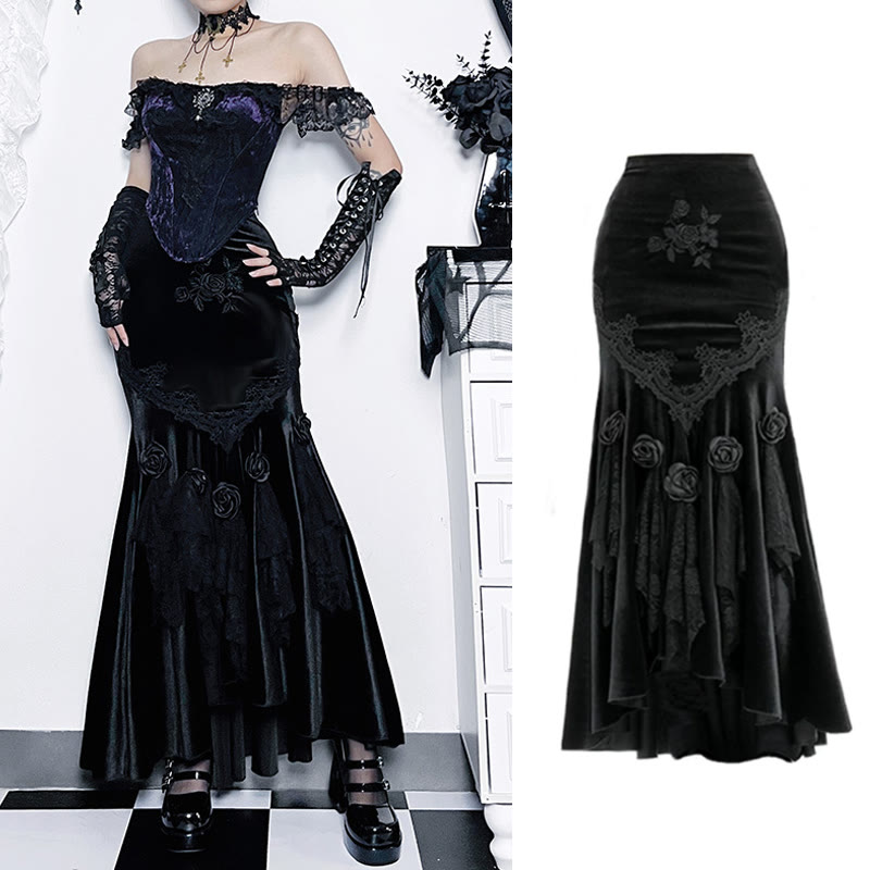 Dark Gothic Mermaid Midi Skirt - Black - L - image 1
