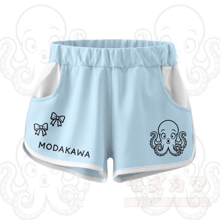 Octopus Graphic Crop Tank Sport Top Shorts Modakawa Matching Outfit - Blue Shorts - 5XL - image 8
