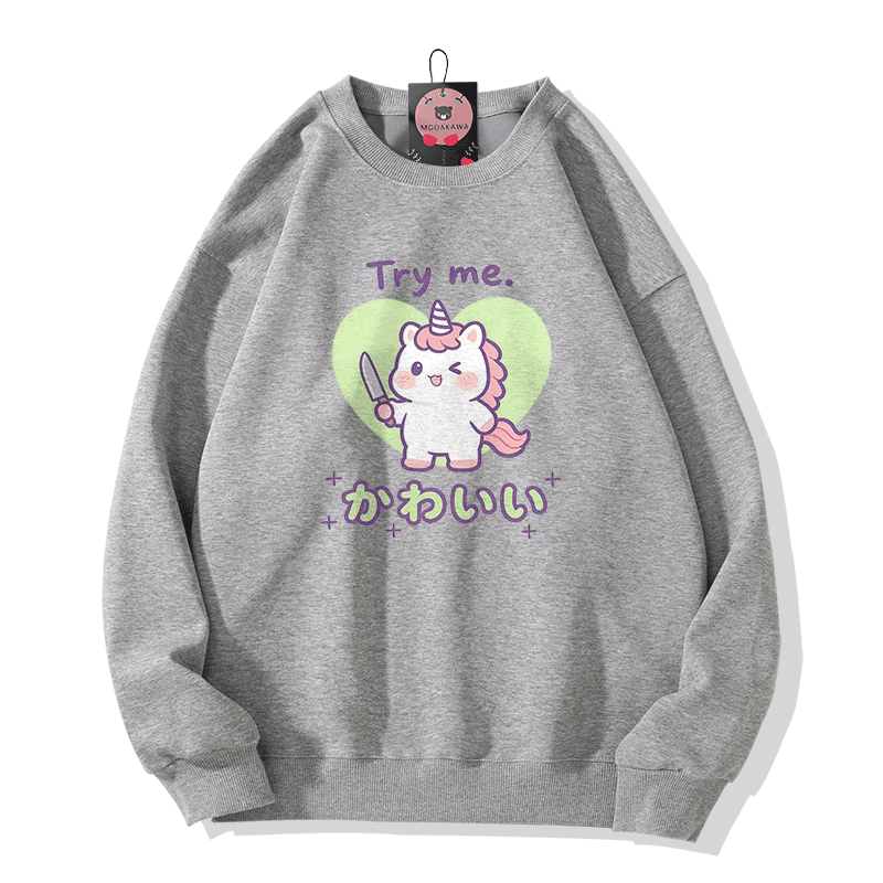 TRY ME Unicorn Graphic Modakawa Sweatshirt - Grey - 5XL - image 3