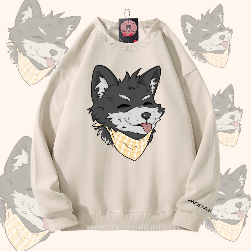 MODAKAWA Tongue-Out Koda Graphic Unisex Sweatshirt - Light Beige - 5XL - image 2