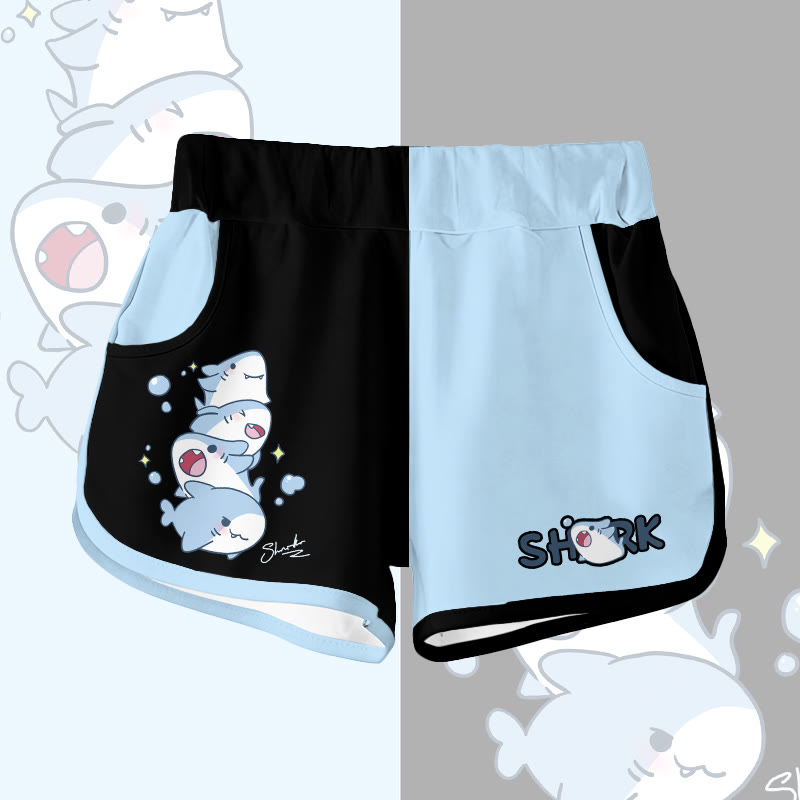 Playful Shark Graphic Modakawa Shorts - Black & Blue - 5XL - image 2