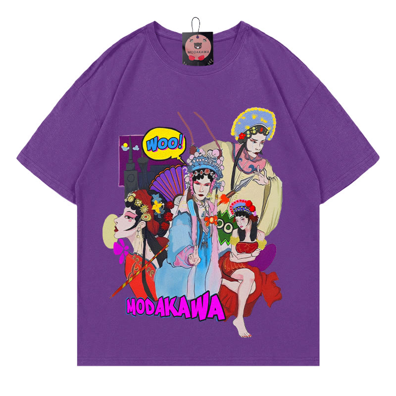 Hua Dan Print 100% Cotton Modakawa T-shirt - Purple - 5XL - image 3