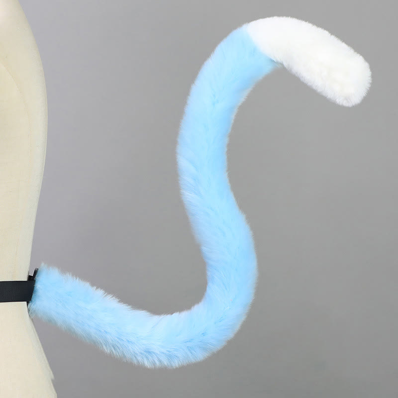 Halloween Furry Bow Animal Ears Headband and Tail - Light Blue & White Cat Tail - One Size - image 37