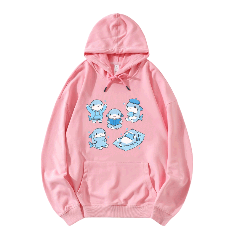 Cute Sharks Graphic Modakawa Loose Cotton-Blend Hoodie - Pink - 5XL - image 4
