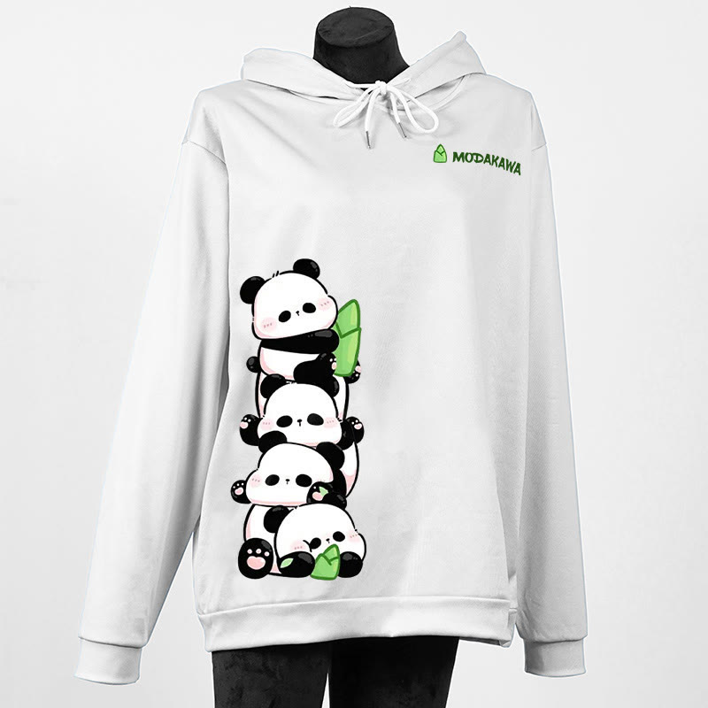 Stacked Panda Letter Print Modakawa Loose Hoodie - White - 6XL - image 4