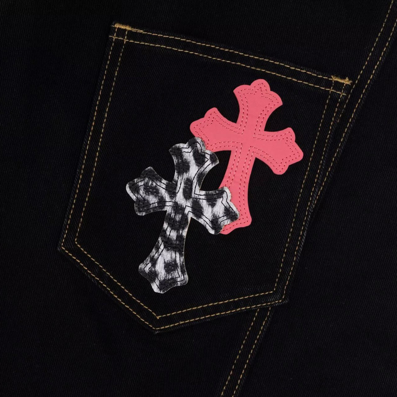 Vintage Cross Patch Wide Leg Denim Jeans - image 7